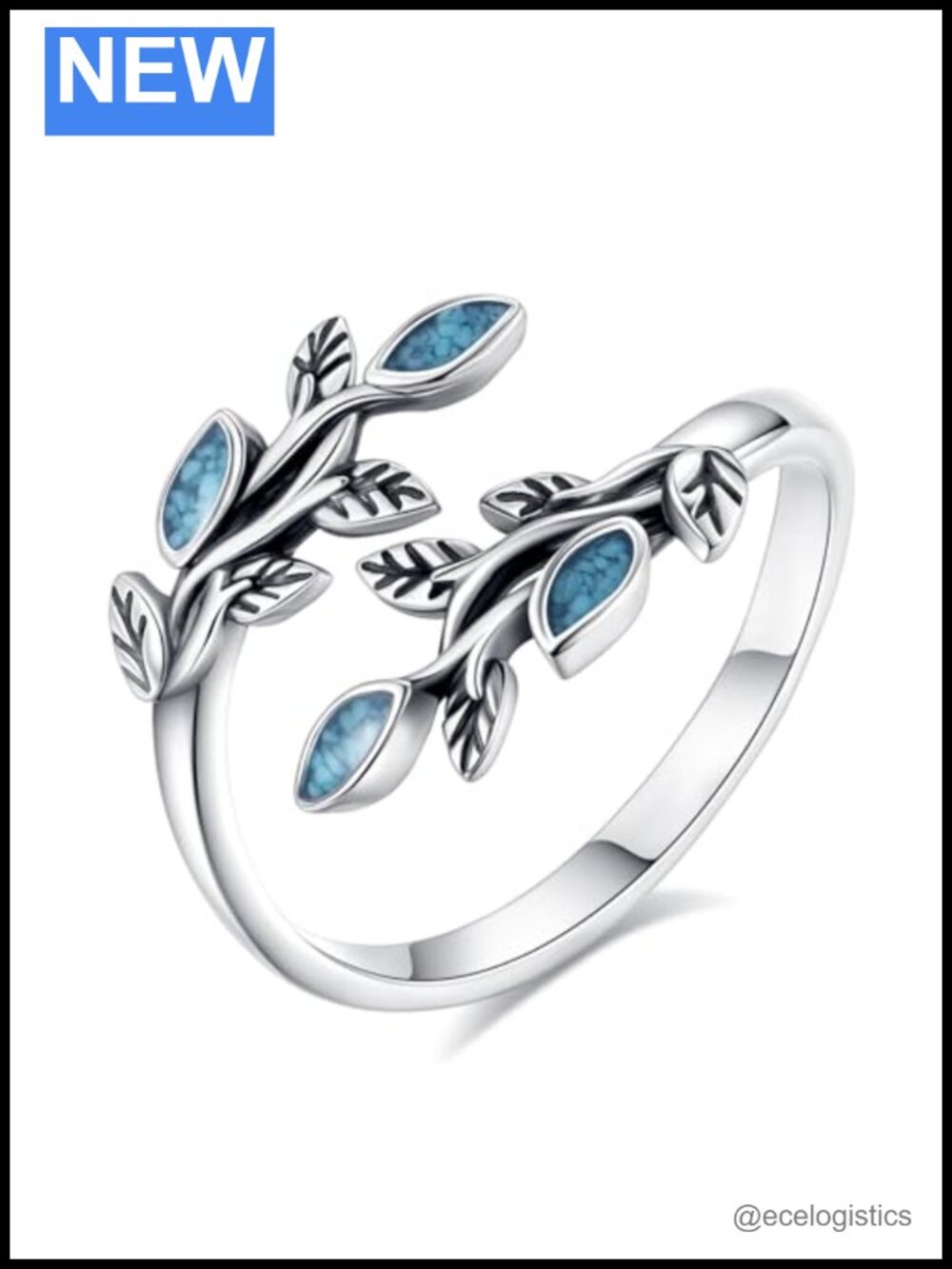 925 Sterling Silver Adjustable Open Ring with Turquoise Accents Gift Box